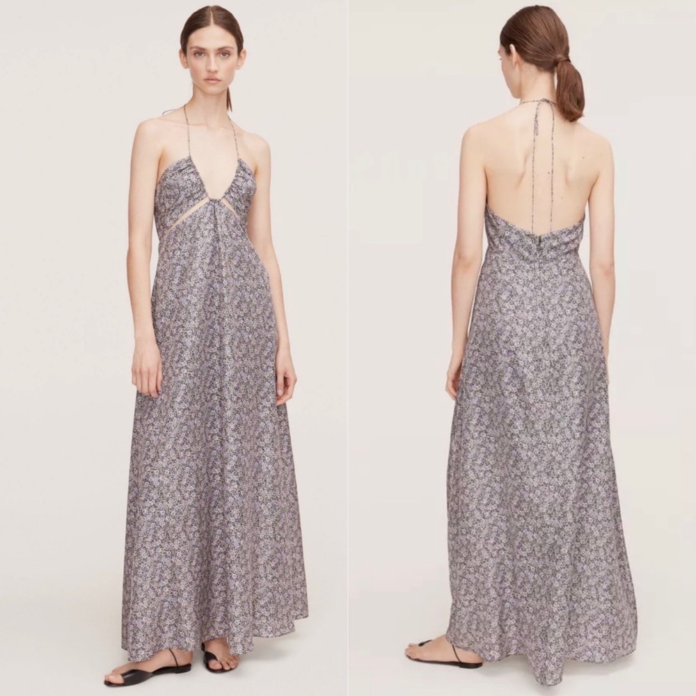 Rebecca Taylor Violet Fleur Silk Halter Maxi Dress Floral